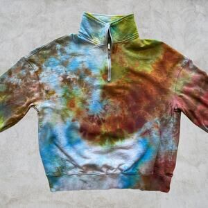 Ice Dyed Sweatshirt - Tie Dye Quarter Zip - Hand-dyed Unique Top - Women's Small